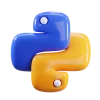 Üç boyutlu Python logo tasarımı mavi sarı